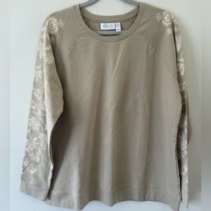 D&Co Women's Tan Sweatshirt with Embroidered Sleeves
